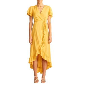 Sonja by Sonja Morgan Women’s Wrap Ruffled Dress Yellow Mustard Bohemian M